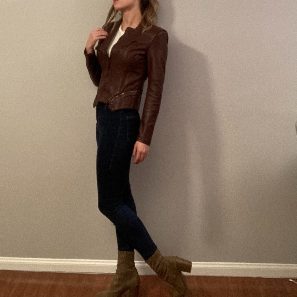 Blank NYC Faux leather moto jacket in chocolate